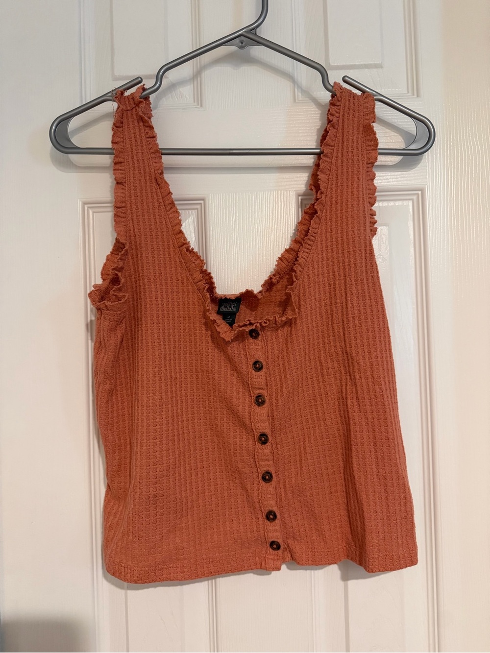 wild fable Rust Orange Ruffle-Trim Button Front Tank